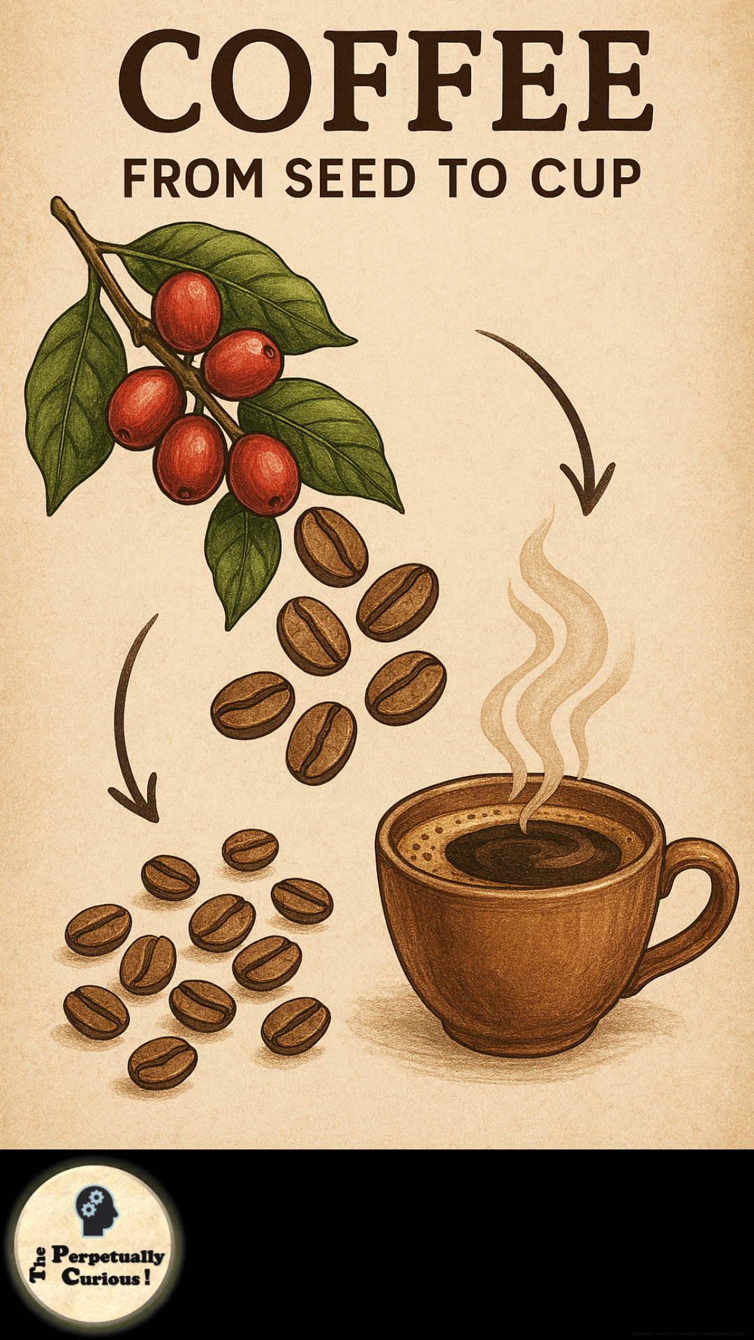 Coffee production visual showing the journey from coffee plant to finished drink
