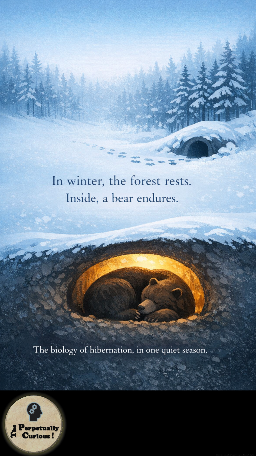 Bear hibernation represented through seasonal animal behavior