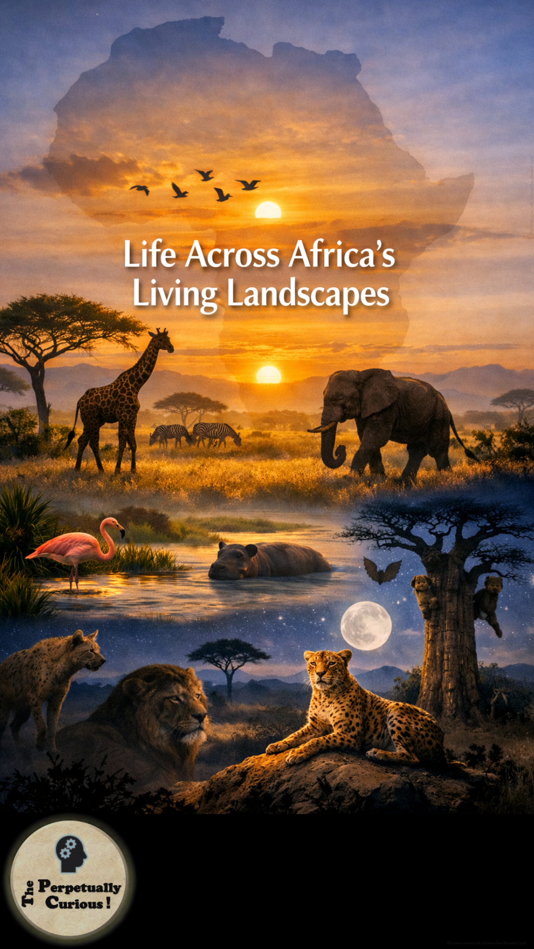 African wilderness scene with wildlife in a natural landscape