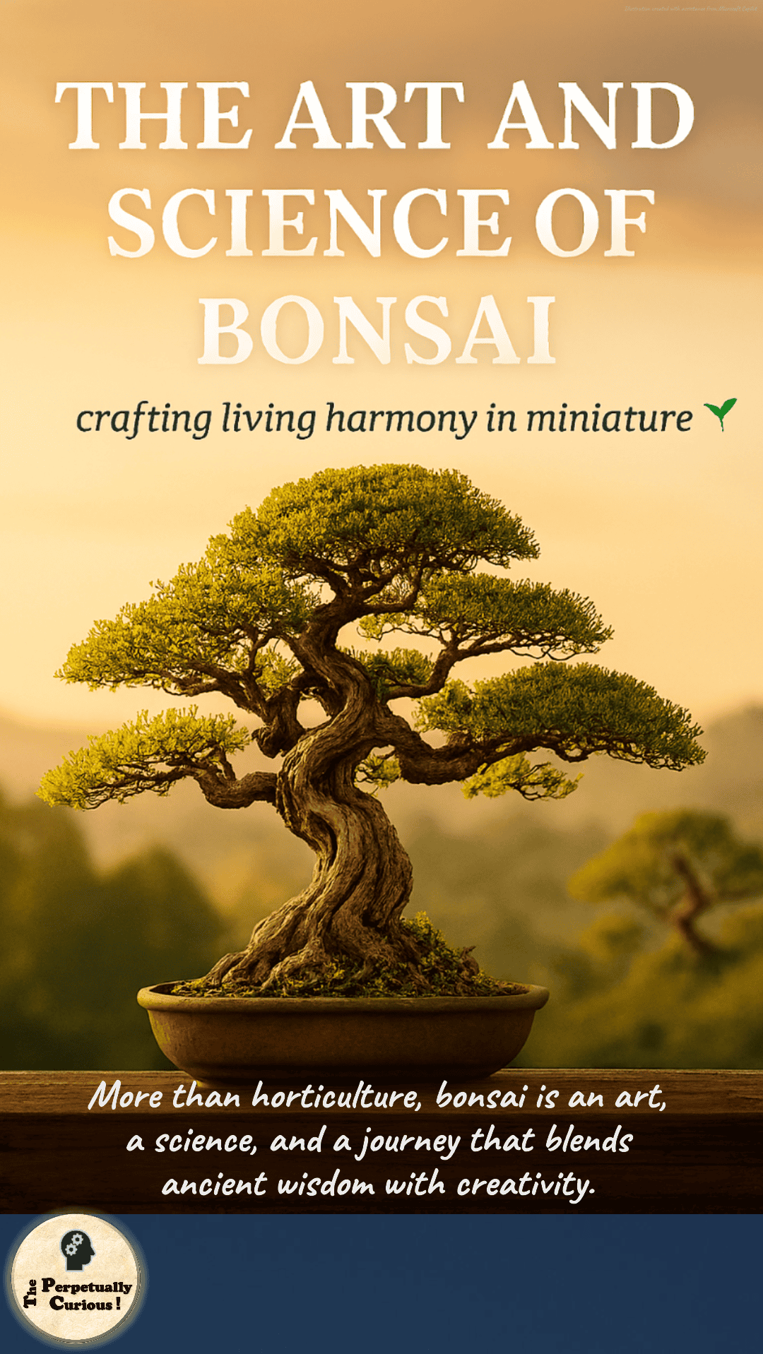 Visual gateway for an article about bonsai and miniature tree cultivation