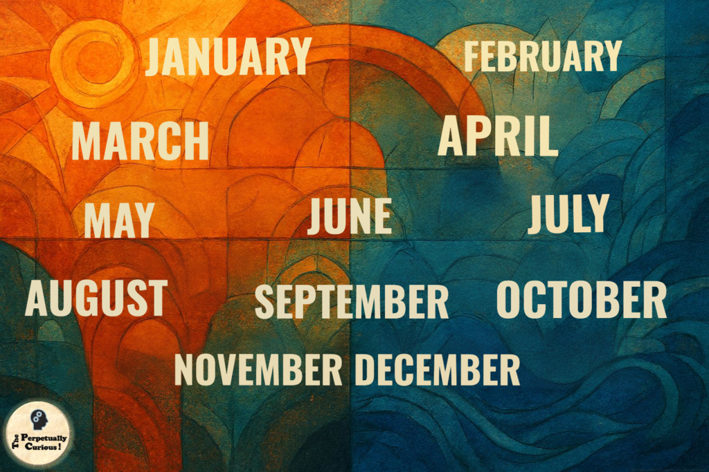 Illustration showing the twelve months in bold text against a gradient background. From The Perpetually Curious!